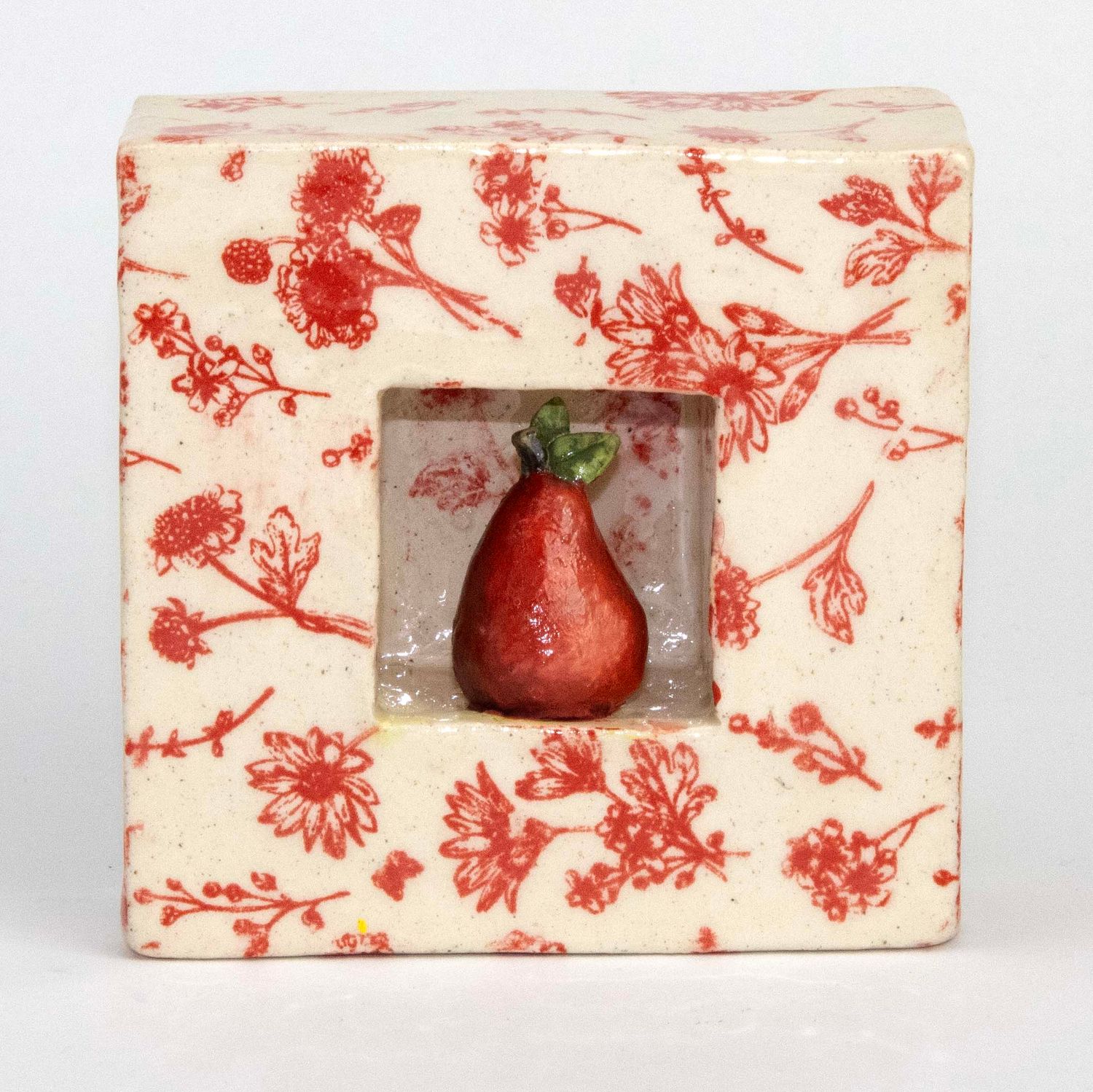 Sacred Red Pear with Red Pattern Tile, ceramic CHAE55