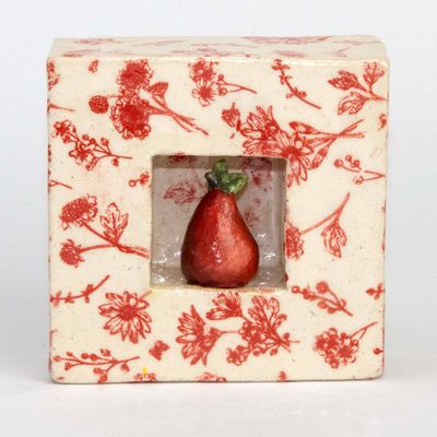 Sacred Red Pear with Red Pattern Tile, ceramic CHAE55