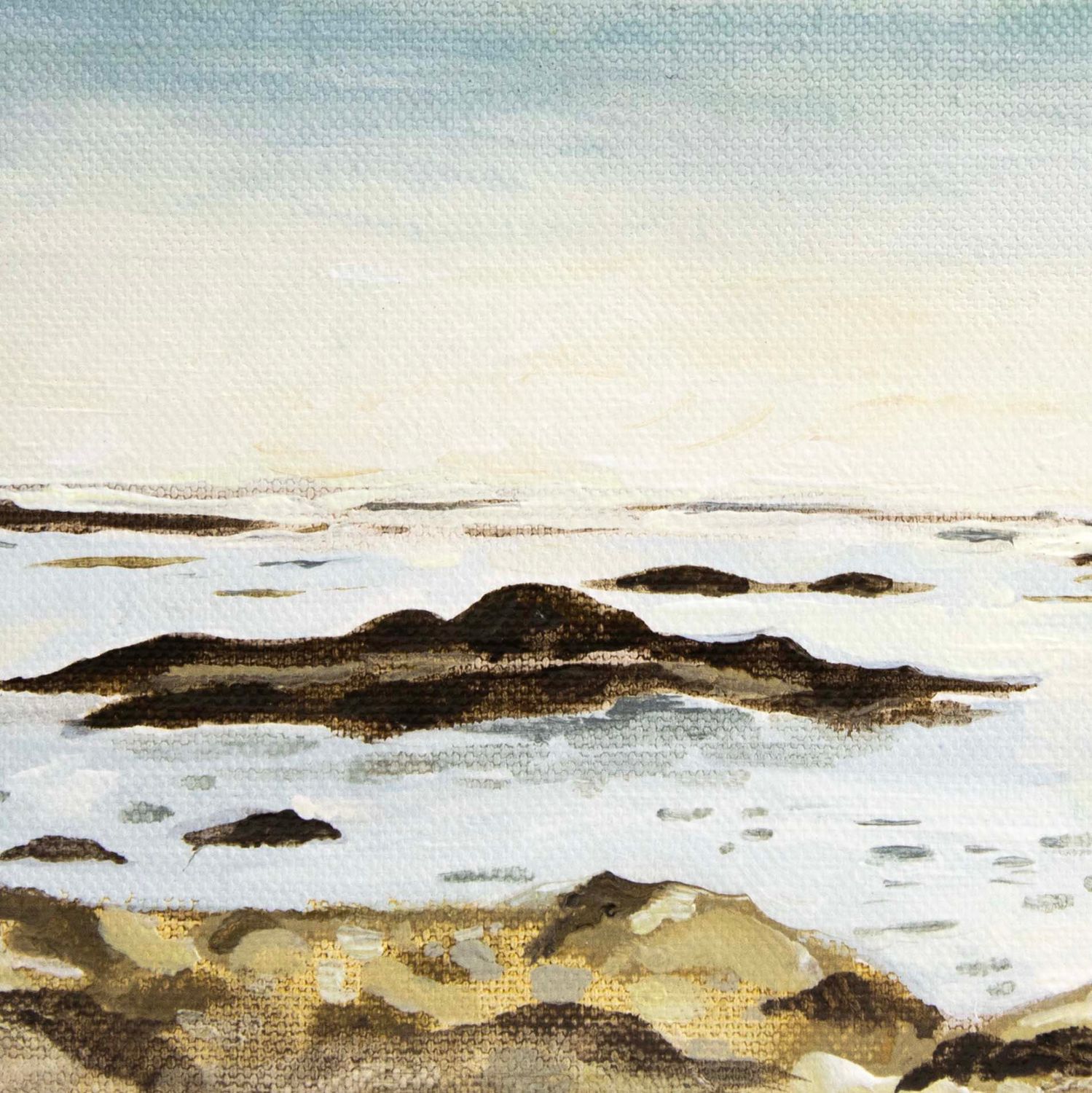 Fog Off Propect Harbor Bay, acrylic painting CHAE69