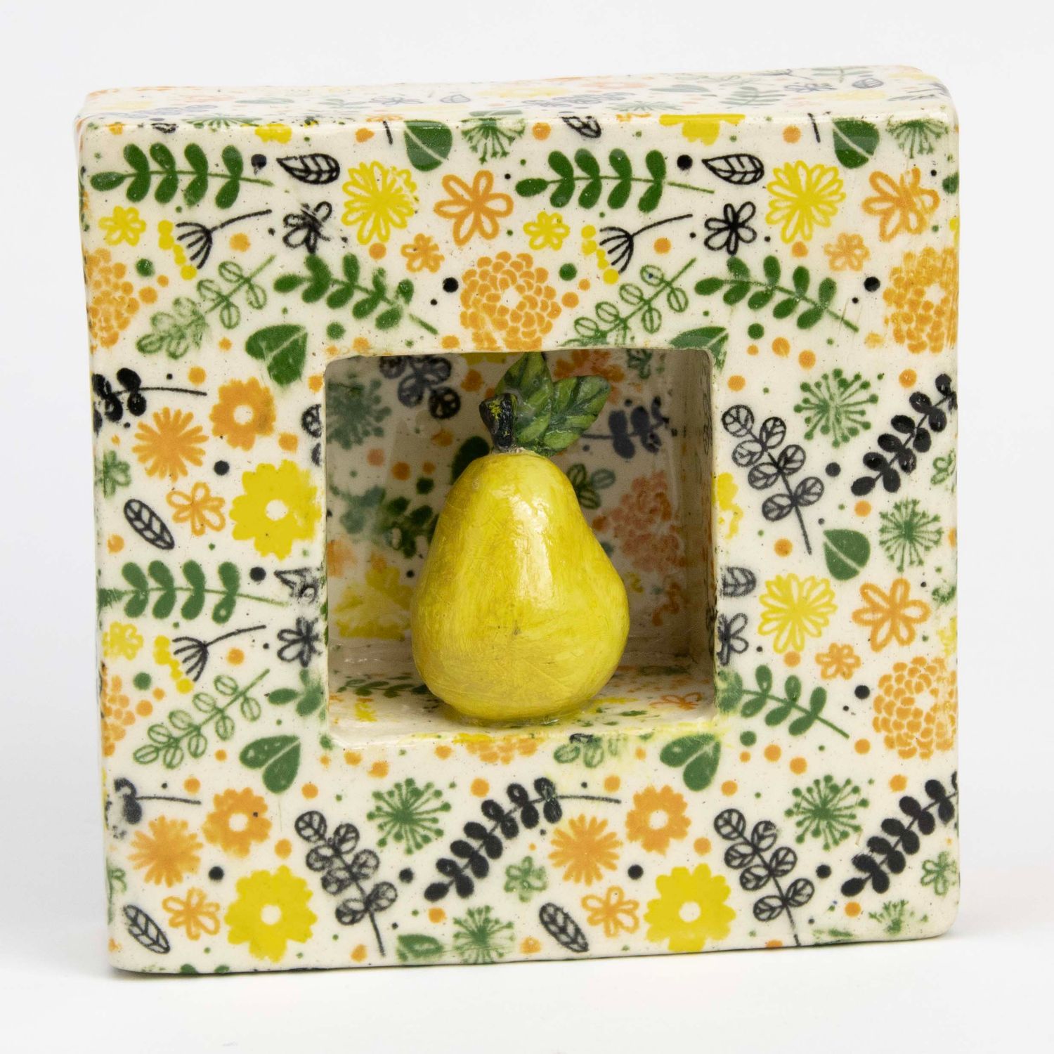 Sacred Yellow Pear with Yellow Pattern Tile, ceramic CHAE54