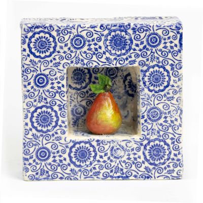 Sacred Red Pear with Blue Pattern Tile, ceramic CHAE56