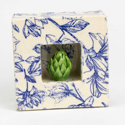 Sacred Artichoke with Blue Pattern Tile, ceramic CHAE57