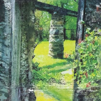 Barn Ruin, mixed media painting SAND523