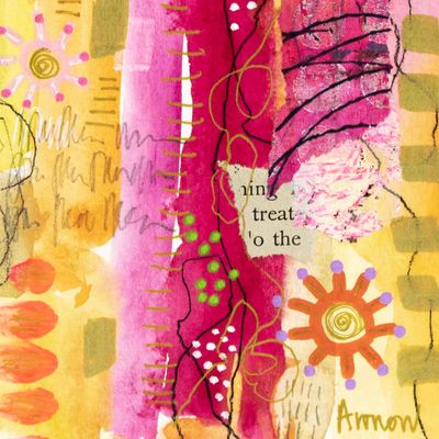 Abstract Watercolor/Orange Sun, mixed media card AROS065