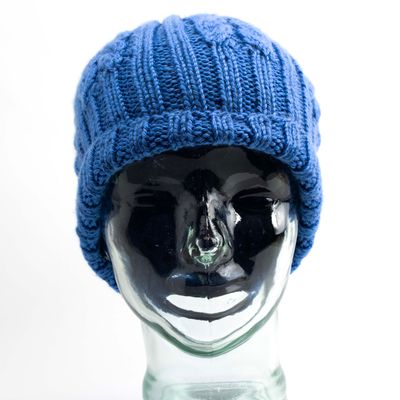Vivd Blue Hand-Dyed Hat, handknit EWIV107