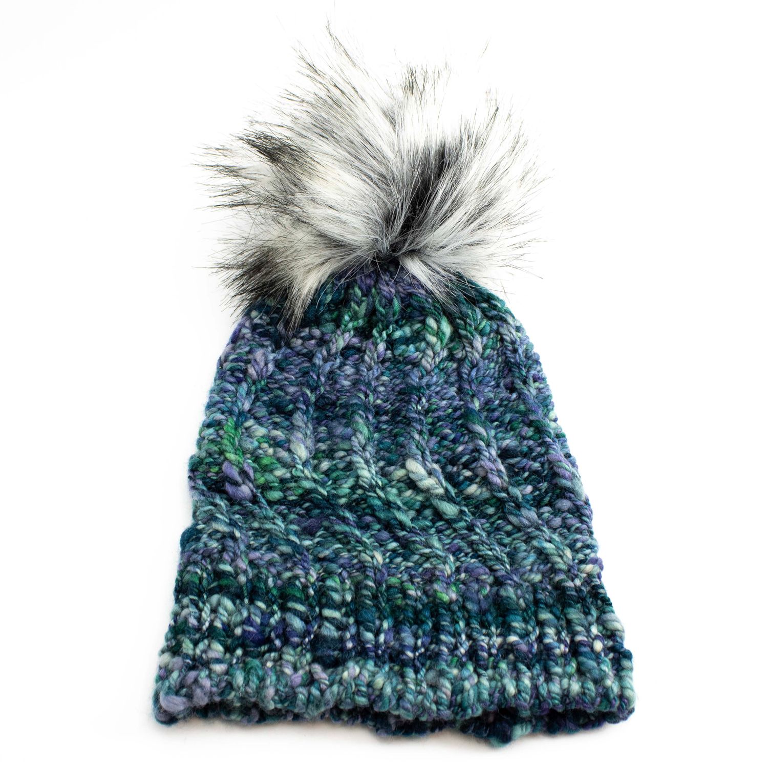 Blues and Greens Hand-Dyed Hat, handknit EWIV108