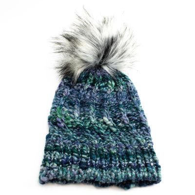 Blues and Greens Hand-Dyed Hat, handknit EWIV108
