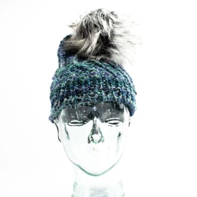 Blues and Greens Hand-Dyed Hat, handknit EWIV108