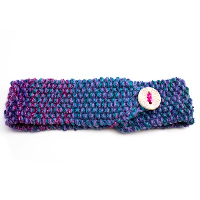 Turquoise and Purple, handknit headband HIRC353