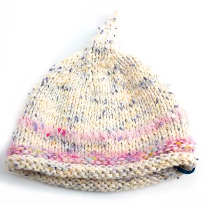 Childrens Peak Hat, handknit HIRC356