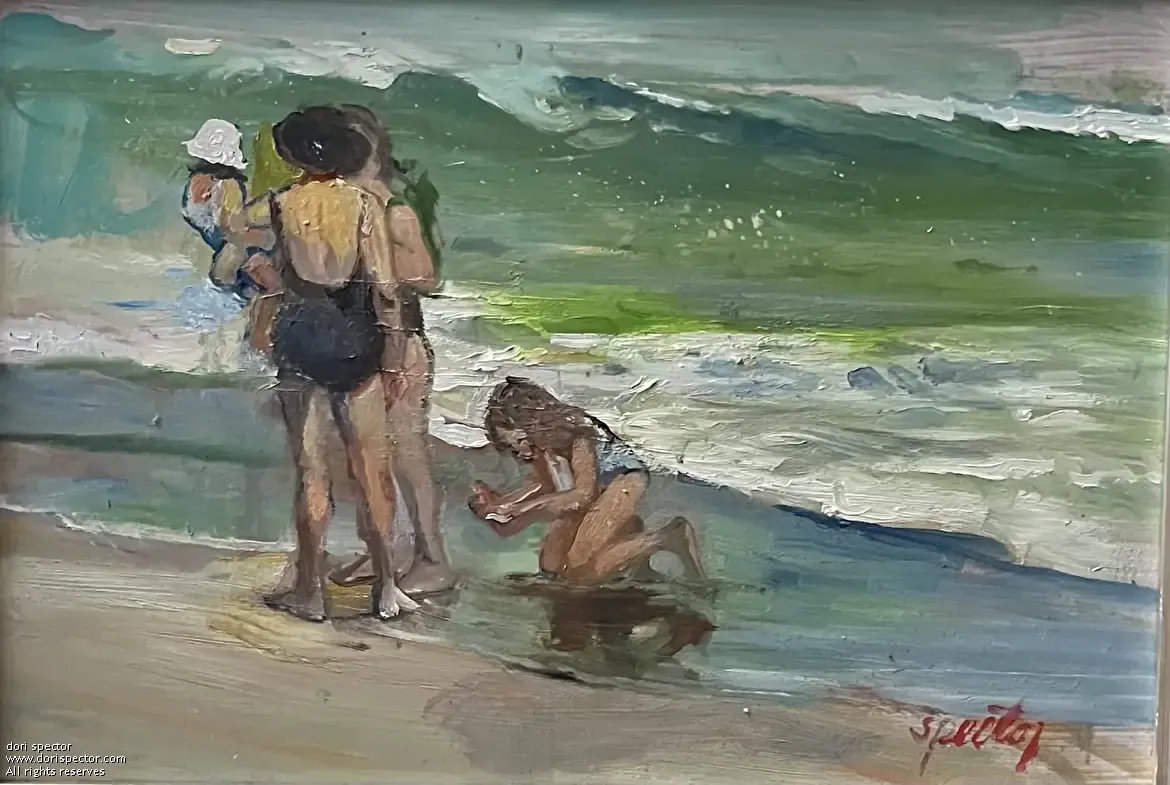 Family on the Beach,  oil on panel SPED155