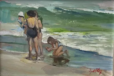 Family on the Beach,  oil on panel SPED155