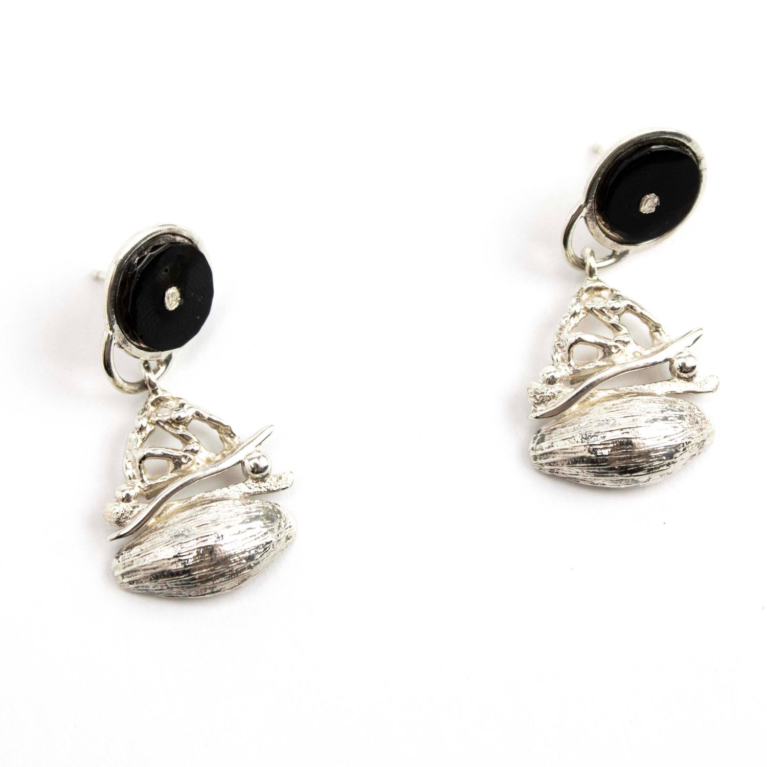 Black Tourmaline Petal and Branch, post earring BRYH671