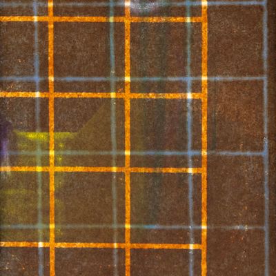 Rust &amp; Orange Plaid in Negative Frame, etching &amp; monotype prints VANK573