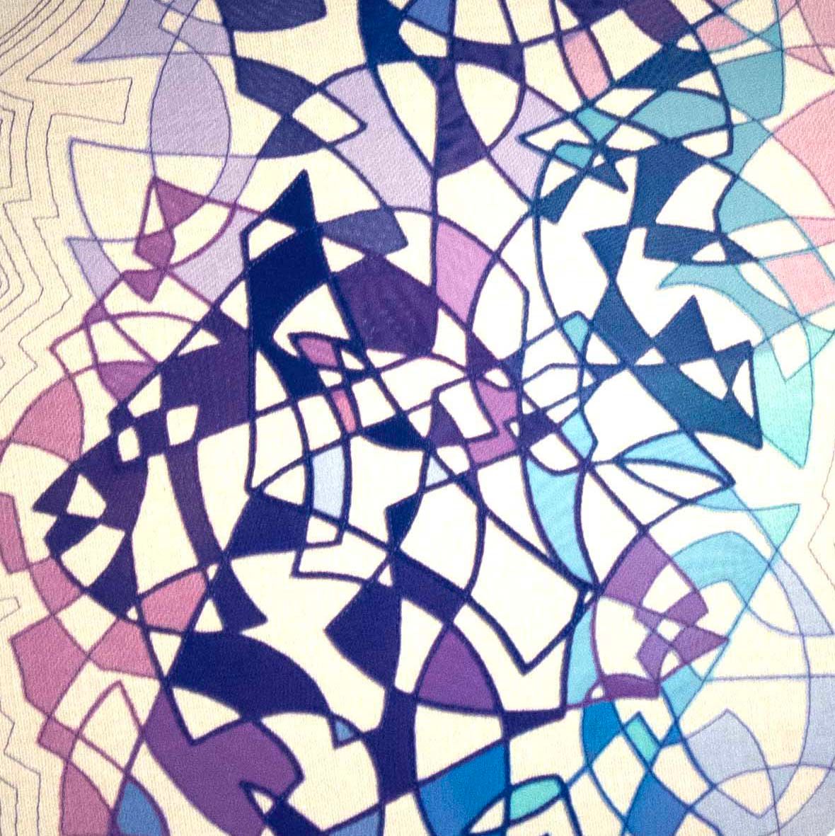 Blue Kaleidoscope Hoop, textile wall art SHER143