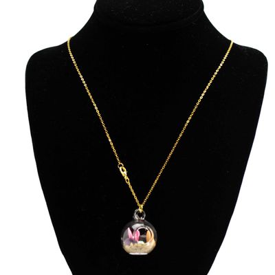 Pink Spikes Miniature Terrarium in Glass, necklace MOHL083