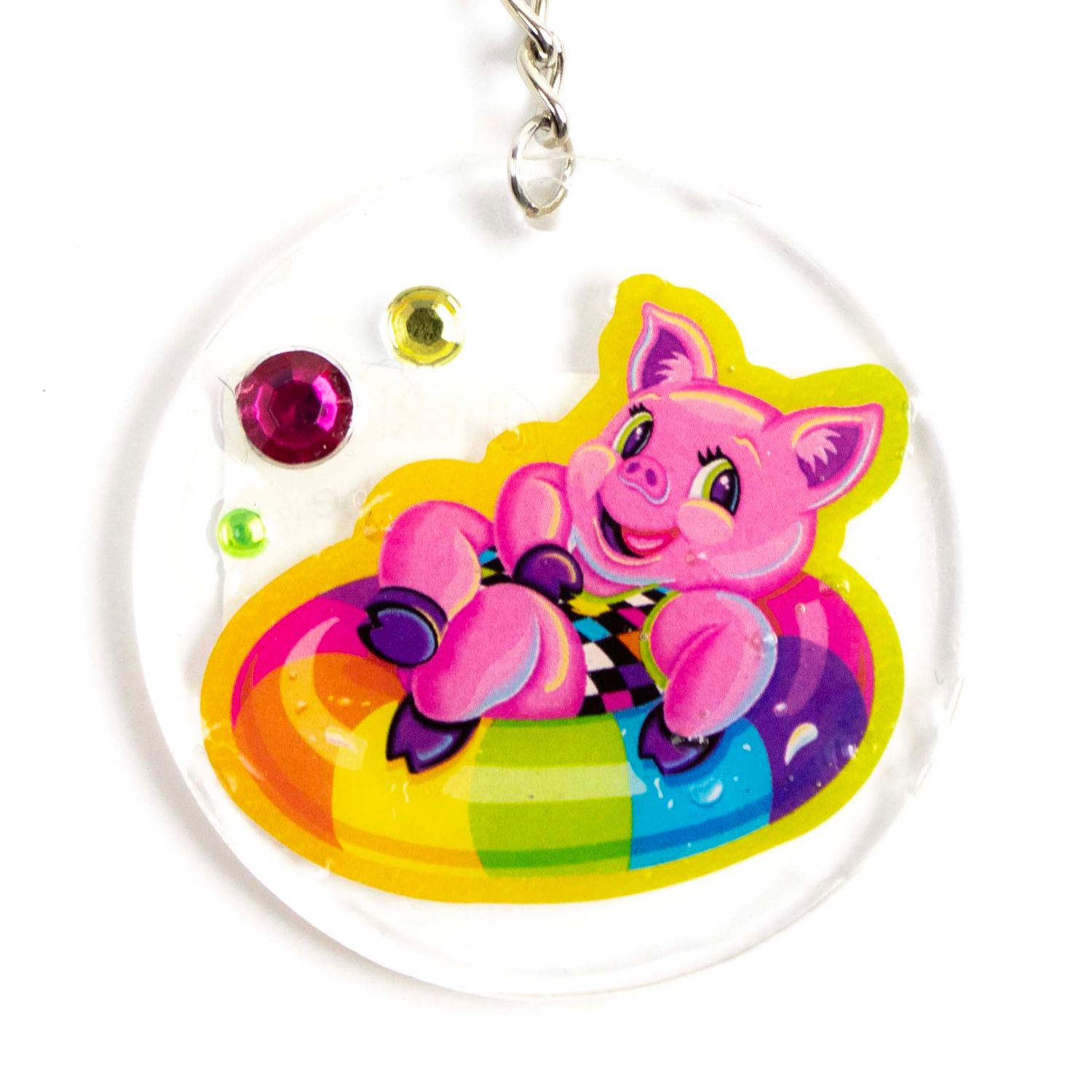 Pig on Inner Tube, round keychain LAPR635