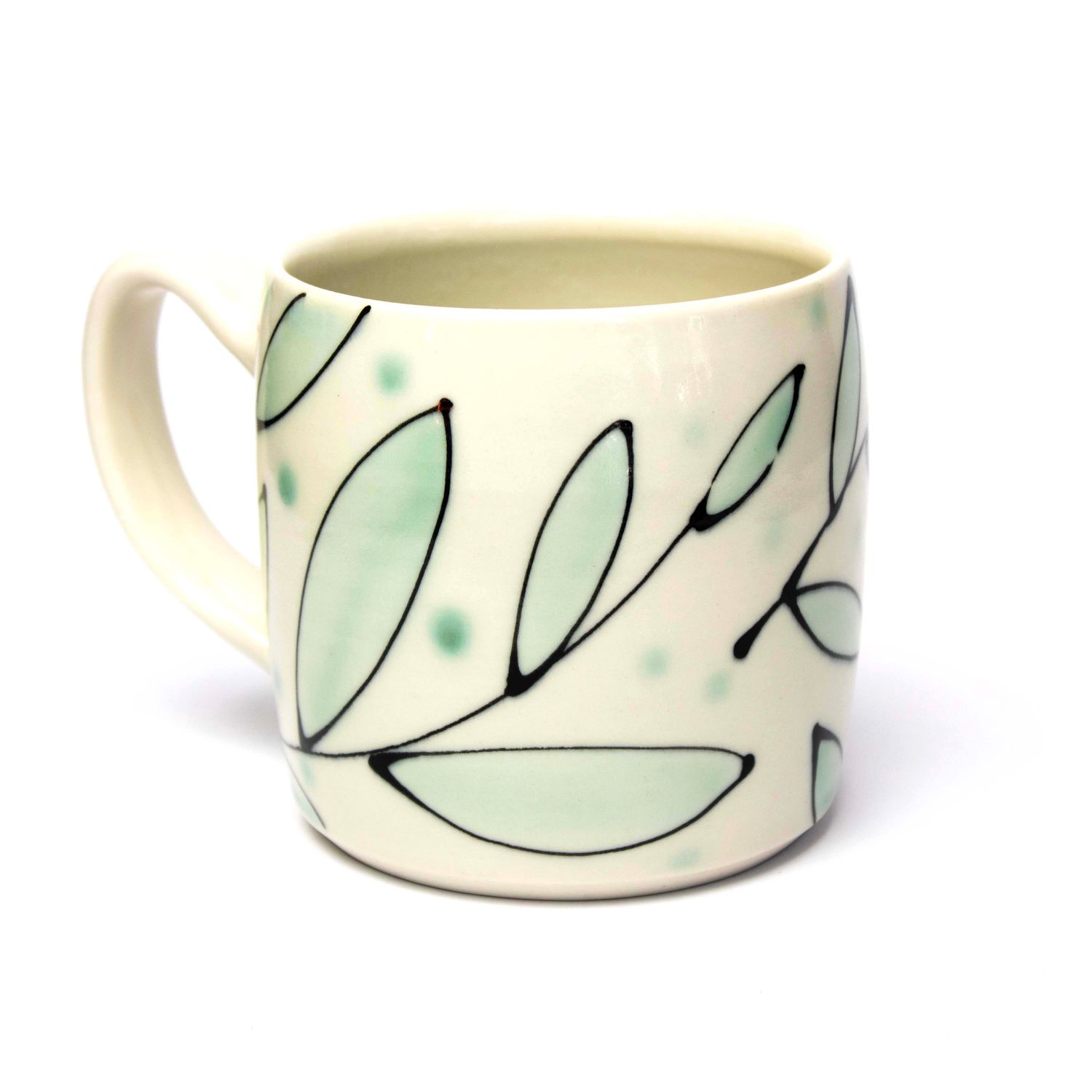 Ivory/ Blue Green, large cylinder mug HECL424