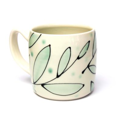Ivory/ Blue Green, large cylinder mug HECL424