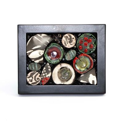 Black, White, Red, Green Mosaic, glass on wood MAHP116