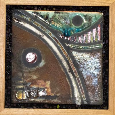 Raku Tile Box, ceramic and wood MAHP119