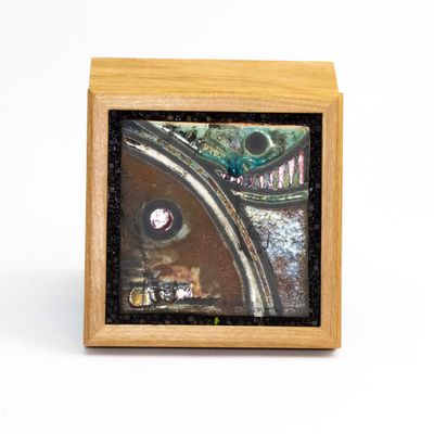Raku Tile Box, ceramic and wood MAHP119