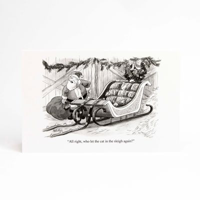 Santa Cat in Sleigh, holiday card ACHP130