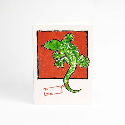 Lizard with Tag, holiday card DHOJ038