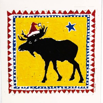 Moose with Hat, holiday card DHOJ035