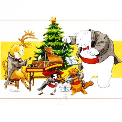 Animal Orchestra with Tree, holiday card ACHP141