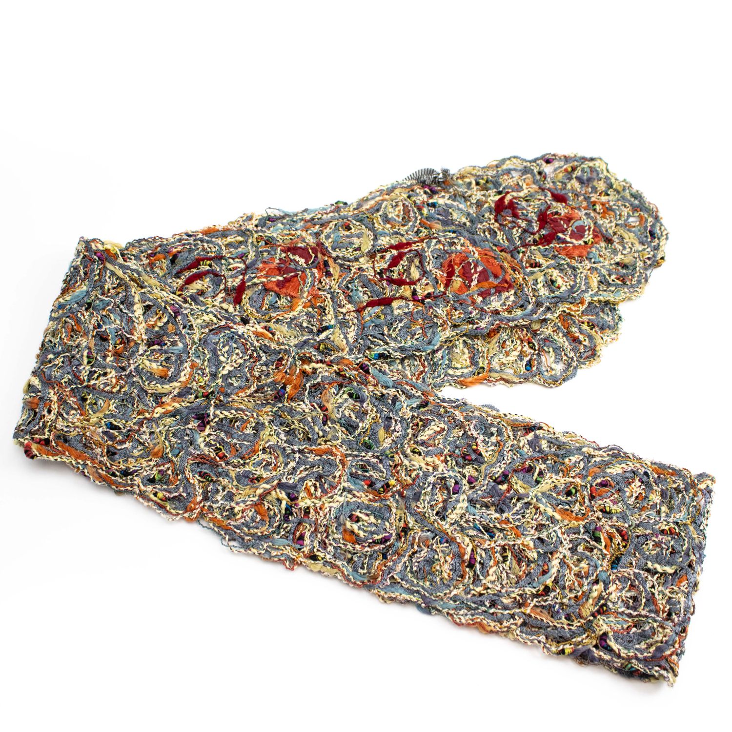 Grey Blue with Red Multi Fiber Web, scarf PRED117