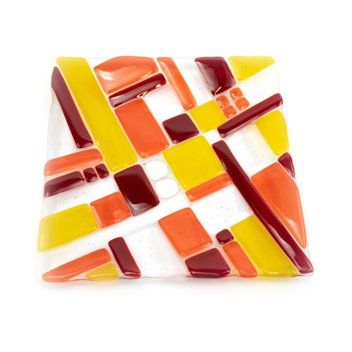 Red, Orange, Yellow 8" plate, fused glass HARC413
