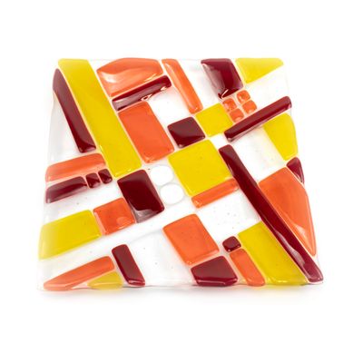 Red, Orange, Yellow 8" plate, fused glass HARC413