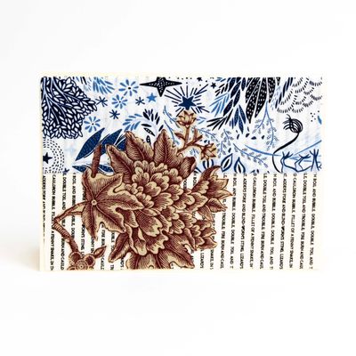 Blue with Etched Flower, textile collage card HIRC284