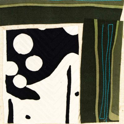 Silk Patterns: Olive/Black 2, textile collage card HIRC267