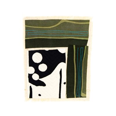 Silk Patterns: Olive/Black 2, textile collage card HIRC267
