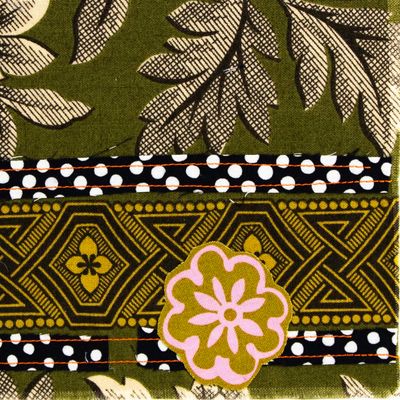 Golden Band with Olive, textile collage card HIRC285