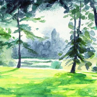 Sunny Trees, original art postcard BOWE31