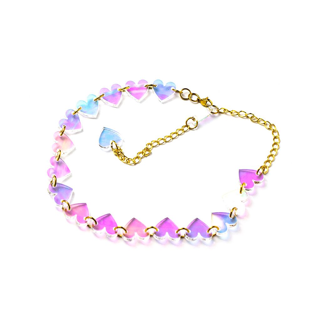 Heart Charm Choker in Iridescent &amp; Gold, necklace MORC008