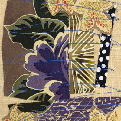 Plum and Khaki, textile collage card HIRC330