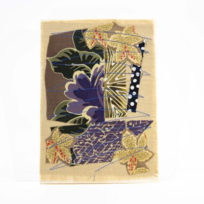 Plum and Khaki, textile collage card HIRC330