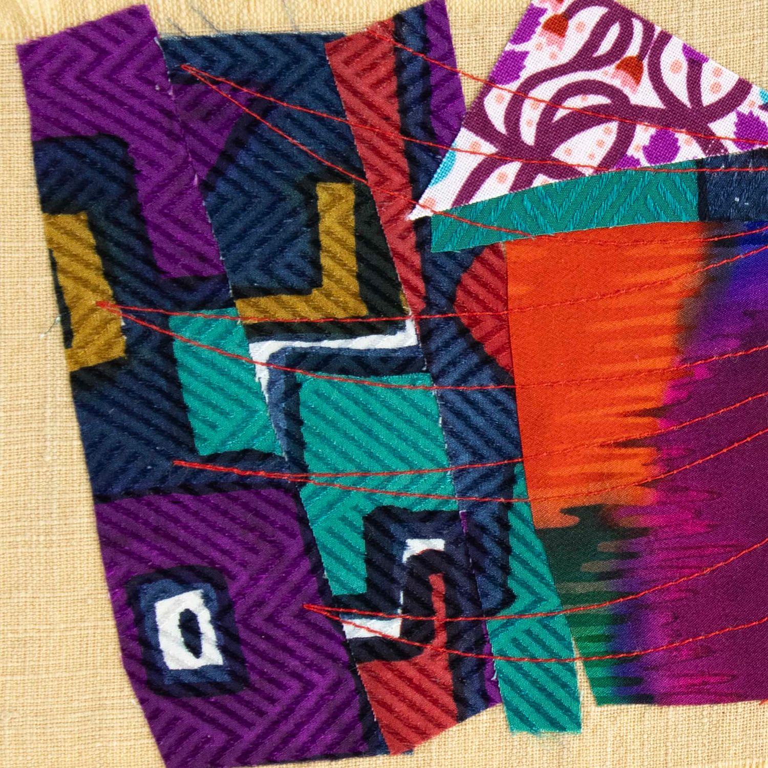 Jewel Geometry, textile collage card HIRC327