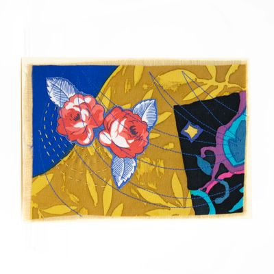 Red Roses, textile collage card HIRC331