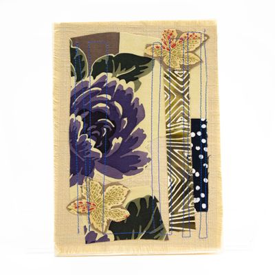 Plum Flower, textile collage card HIRC325