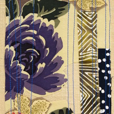 Plum Flower, textile collage card HIRC325