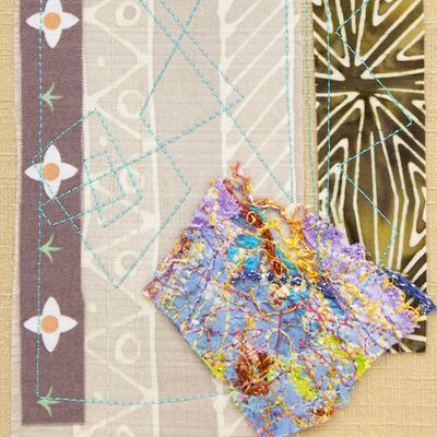 Glittery Embroidery, textile collage card HIRC326