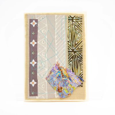 Glittery Embroidery, textile collage card HIRC326