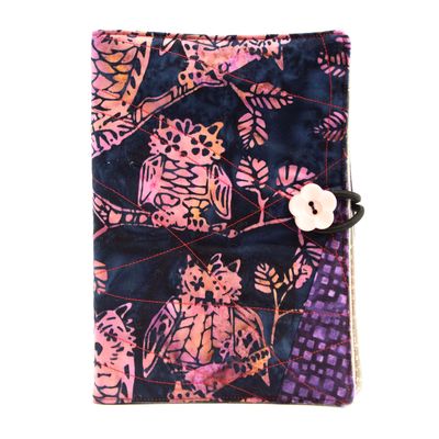 Pink and Navy Owls, quilt covered journal HIRC338