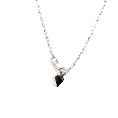 Heart in My Hand in Silver &amp; Black, necklace MORC021