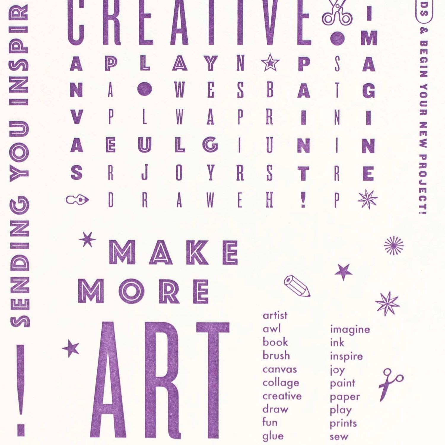 Make More Art, word search card RAER76